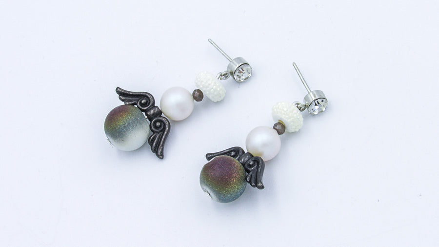 Iridescent Angel and Pearls Dangle Holiday Earrings Earrings Oh, Heart!
