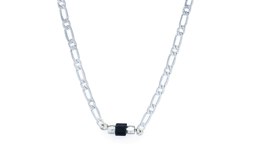 Silver Chain Necklace with Hematite Cube Necklaces Oh, Heart!