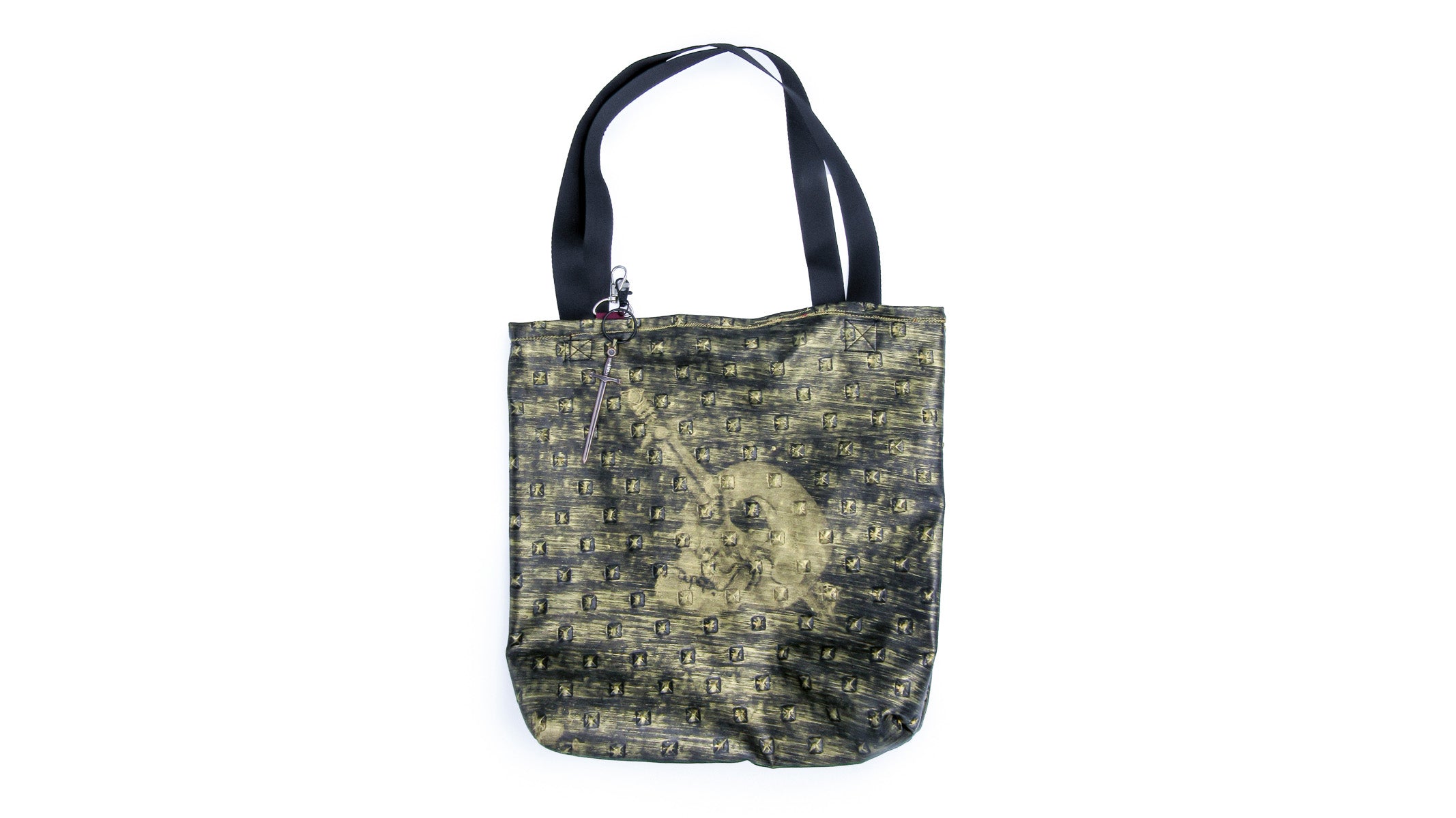 Black and Gold Skull Painted Pleather Tote Bag and Keychain Handbags Oh, Heart!