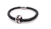 Braided Cord and Striped Silver Bead with CZ Crystals Leather Cuff Bracelets Oh, Heart!