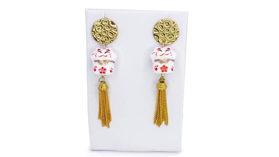 Lucky Cat and Tassel Dangle Earrings Earrings Oh, Heart!