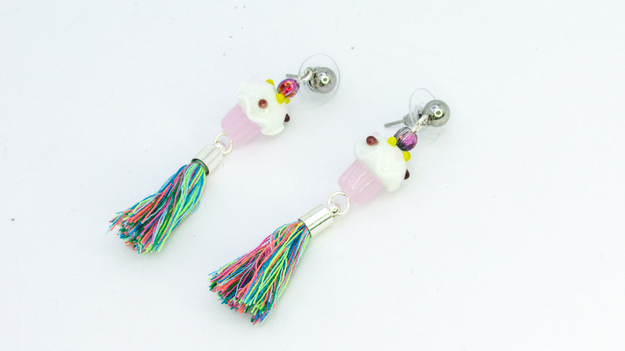 Cupcake Dangle Earrings with Rainbow Tassel Earrings Oh, Heart!