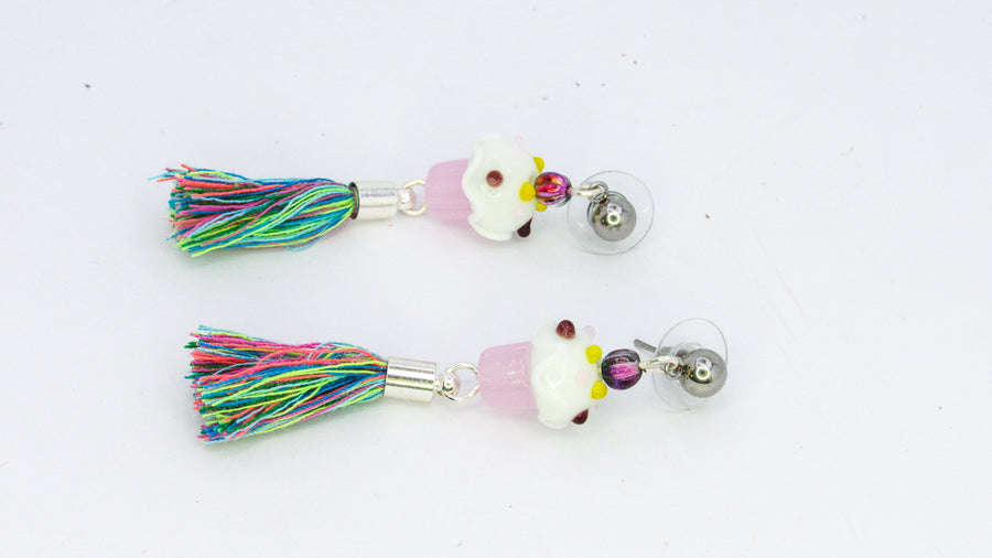 Cupcake Dangle Earrings with Rainbow Tassel Earrings Oh, Heart!
