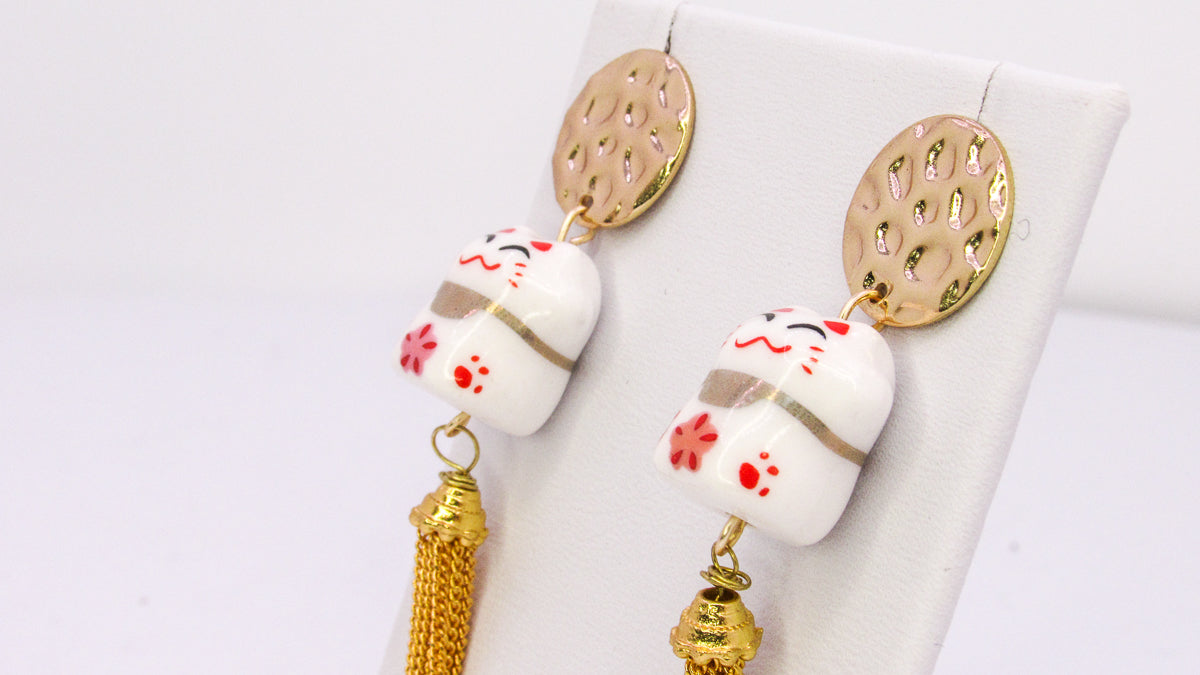 Lucky Cat and Tassel Dangle Earrings Earrings Oh, Heart!