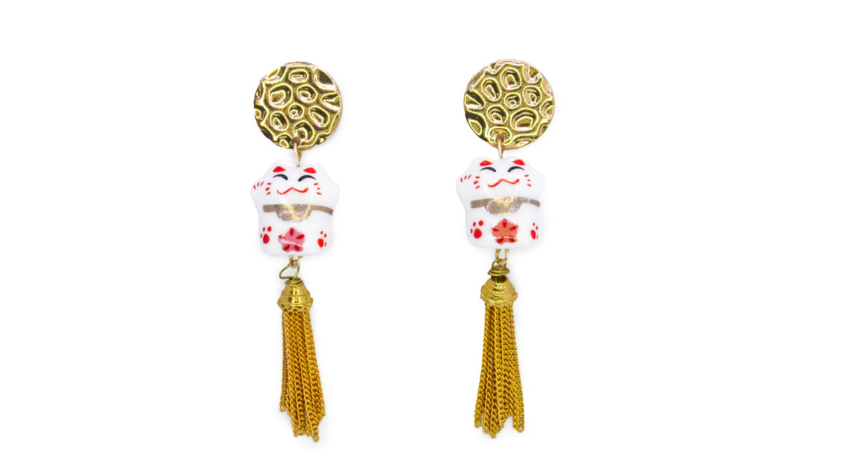 Lucky Cat and Tassel Dangle Earrings Earrings Oh, Heart!