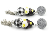 Penguin Dangle Earrings With Plaid Bead and Silver Tassels Earrings Oh, Heart!