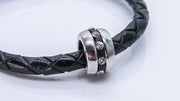 Braided Cord and Striped Silver Bead with CZ Crystals Leather Cuff Bracelets Oh, Heart!