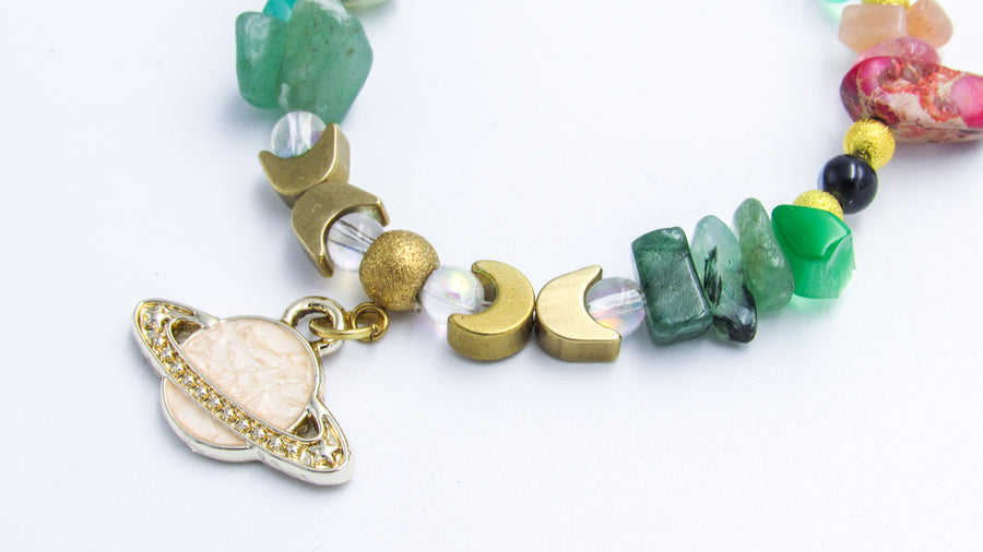 Sunstone and Aventurine Planetary Chip Bead Bracelet Bracelets Oh, Heart!
