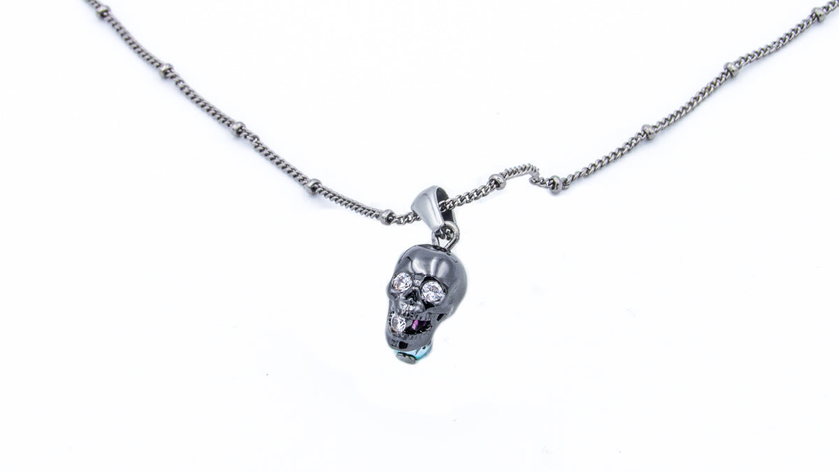 Black Skull with Rhinestones Dangle Charm Necklace Necklaces Oh, Heart!
