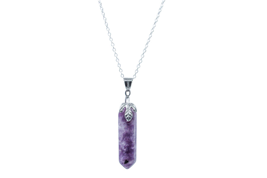 Lepidolite Crystal Pendant Necklace on Silver Chain