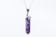 Lepidolite Crystal Pendant Necklace on Silver Chain
