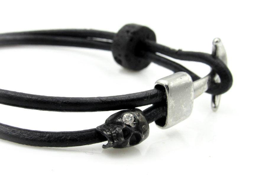 Masculine Scented Leather Cuff with Skull Bead Bracelets Oh, Heart!