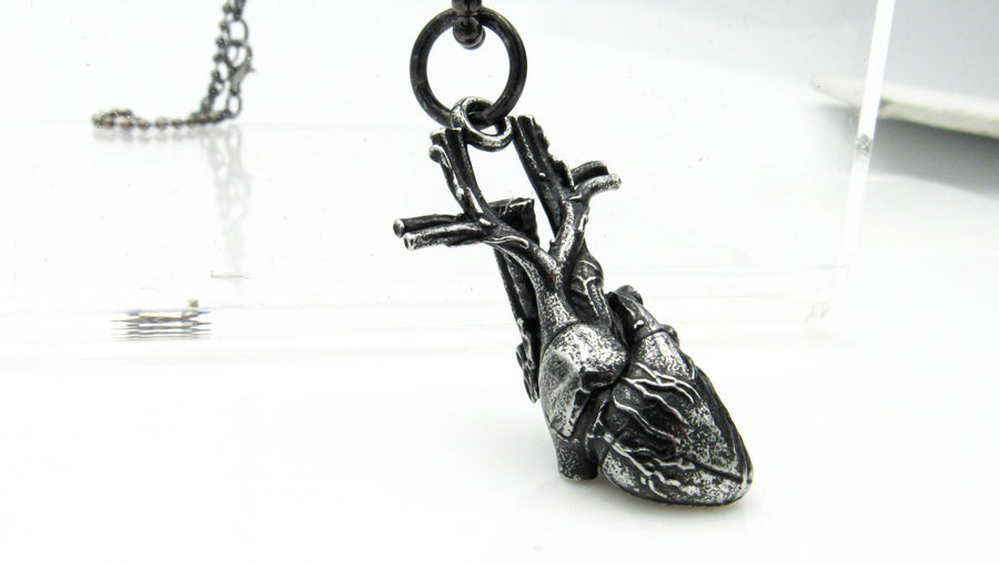 Black Anatomical Heart Pendant Necklace