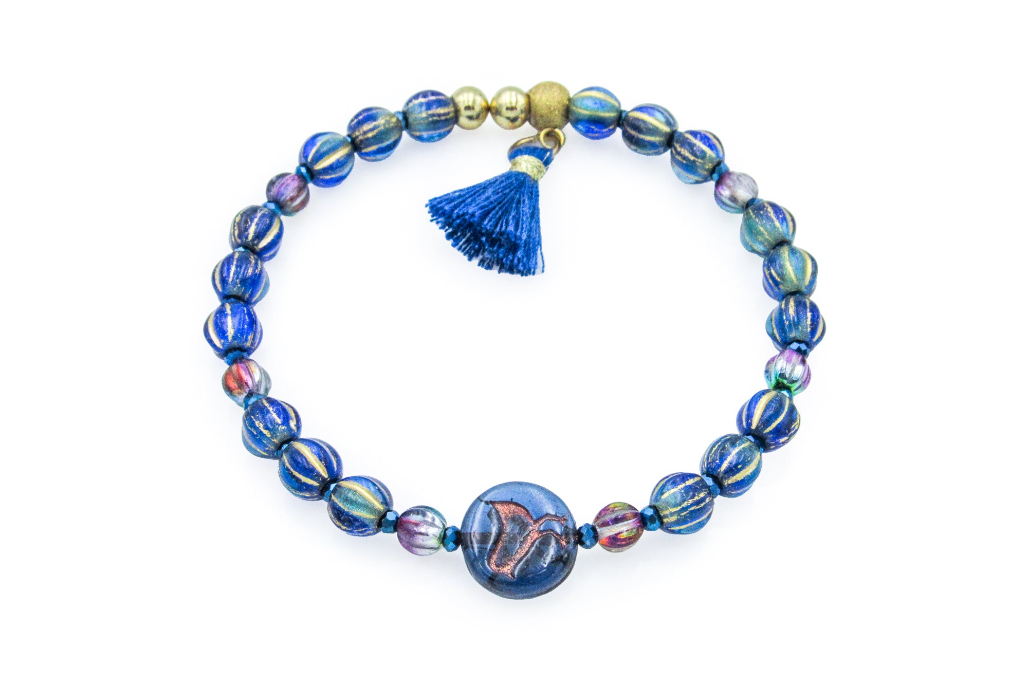 Blue and Gold Bird Memory Wire Bracelet Bracelets Oh, Heart!