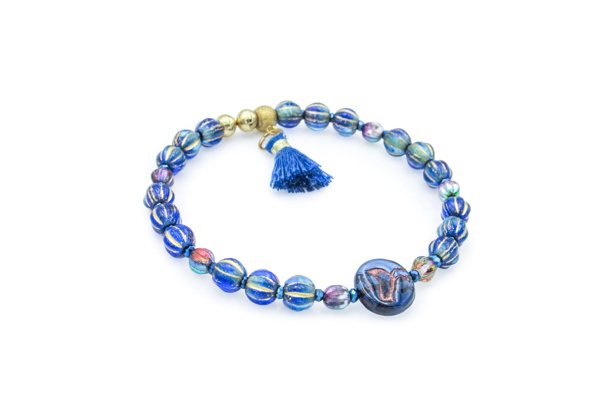 Blue and Gold Bird Memory Wire Bracelet Bracelets Oh, Heart!
