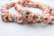 Rhinestone Copper Skull Goth Glam Stretch Bracelet