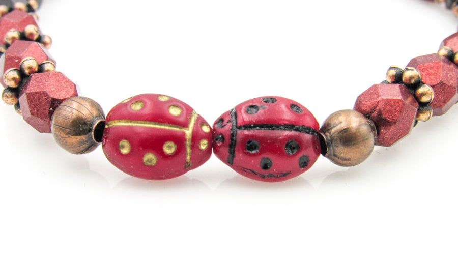 Ladybug Czech Glass Stretch Bracelet