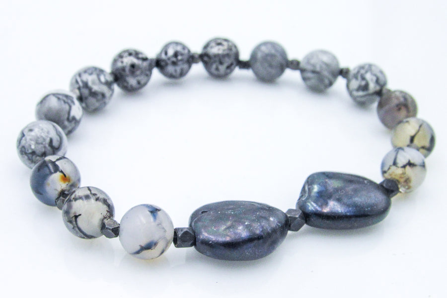 Black Pearls and Grey Stones Stretch Bracelet Bracelets Oh, Heart!