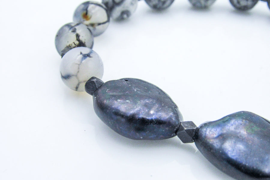 Black Pearls and Grey Stones Stretch Bracelet Bracelets Oh, Heart!