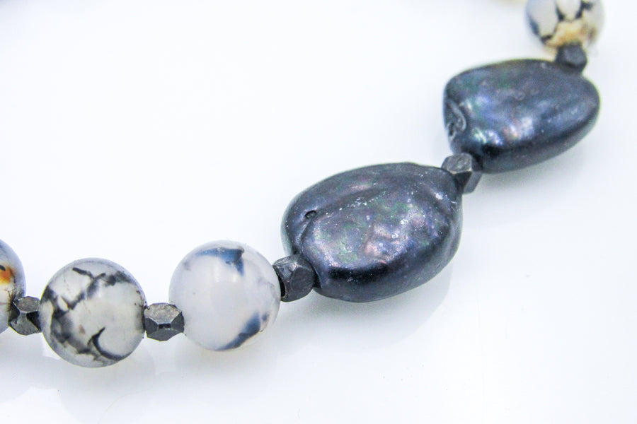 Black Pearls and Grey Stones Stretch Bracelet Bracelets Oh, Heart!