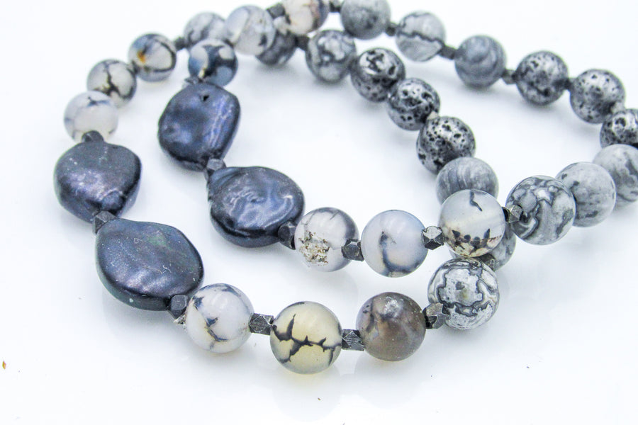 Black Pearls and Grey Stones Stretch Bracelet Bracelets Oh, Heart!