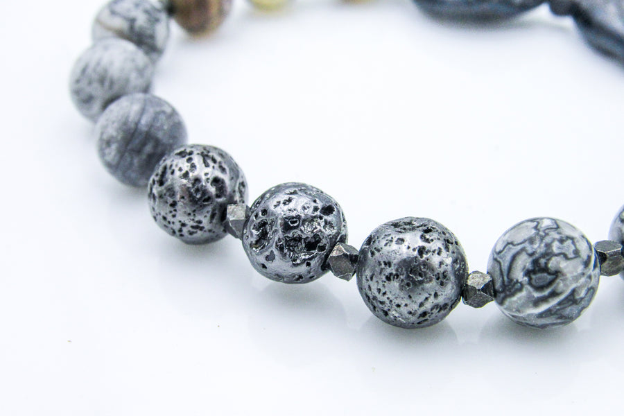 Black Pearls and Grey Stones Stretch Bracelet Bracelets Oh, Heart!