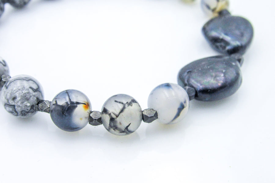 Black Pearls and Grey Stones Stretch Bracelet Bracelets Oh, Heart!