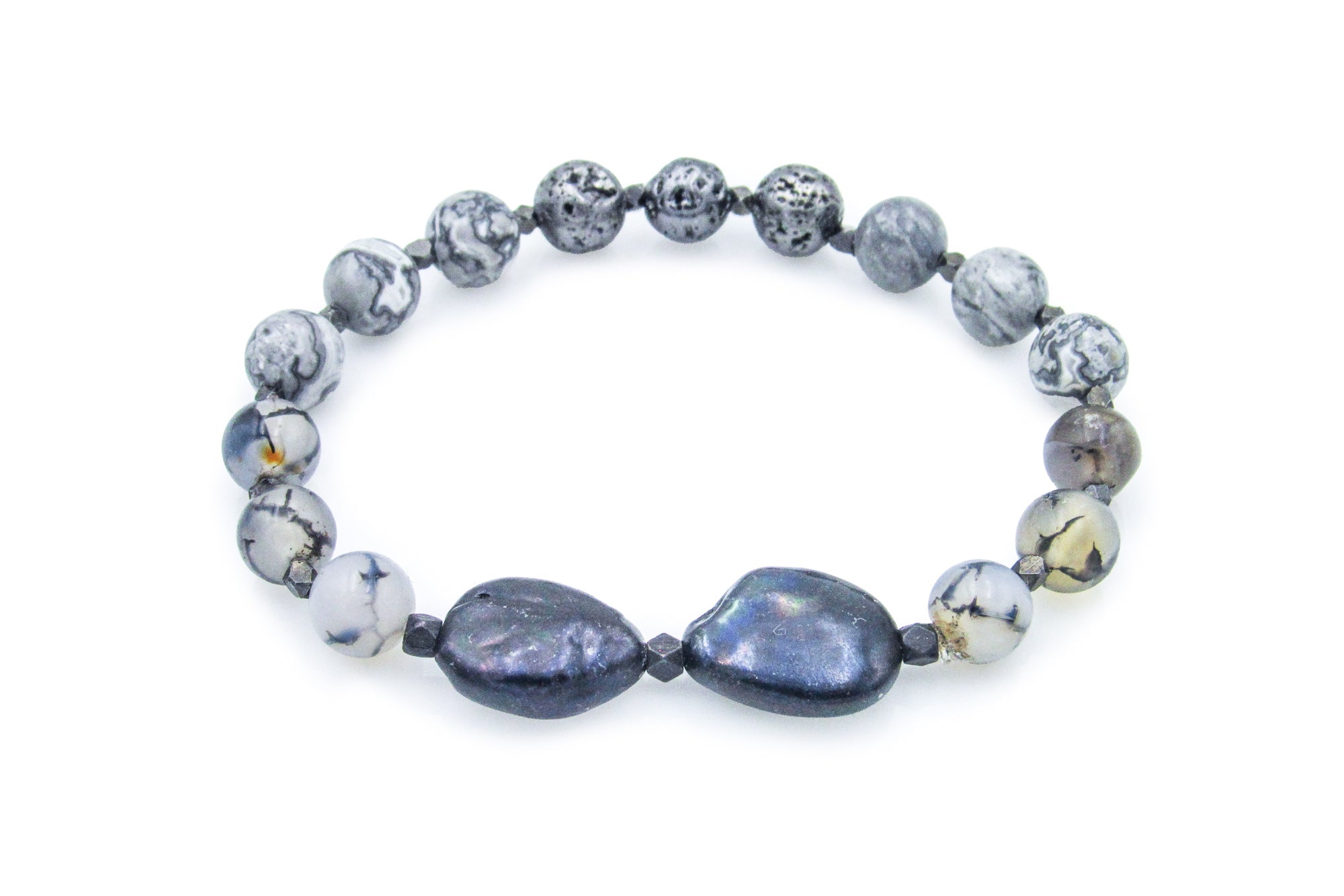Black Pearls and Grey Stones Stretch Bracelet Bracelets Oh, Heart!
