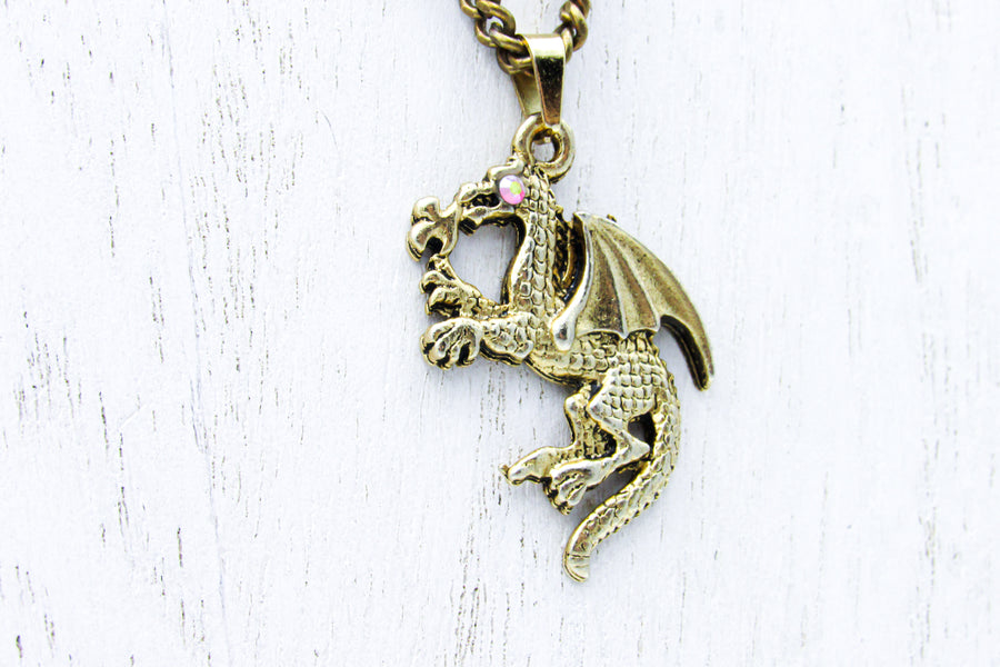 European Dragon Pendant Necklace With Rhinestone Crystal Eye