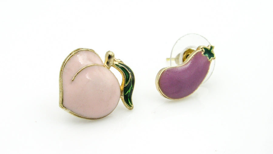 Peach and Eggplant Mismatched Stud Earring Set