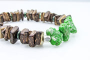 Green Leaves and Coconut Beads Stretch Bracelet Bracelets Oh, Heart!