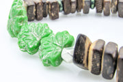 Green Leaves and Coconut Beads Stretch Bracelet Bracelets Oh, Heart!