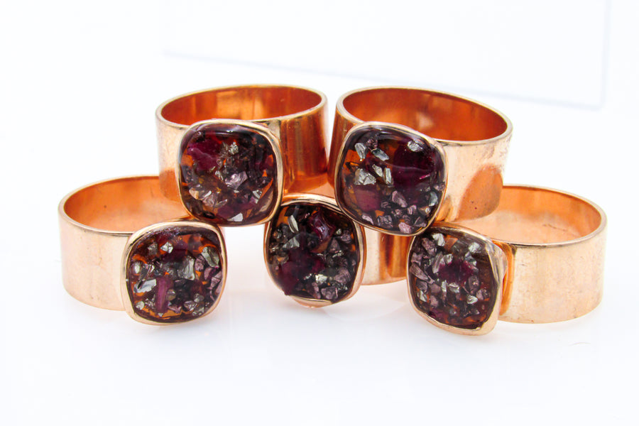 Thick Copper Adjustable Ring With Faux Resin Gemstone