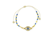 Gold and Blue Evil Eye Adjustable Slide Bracelet