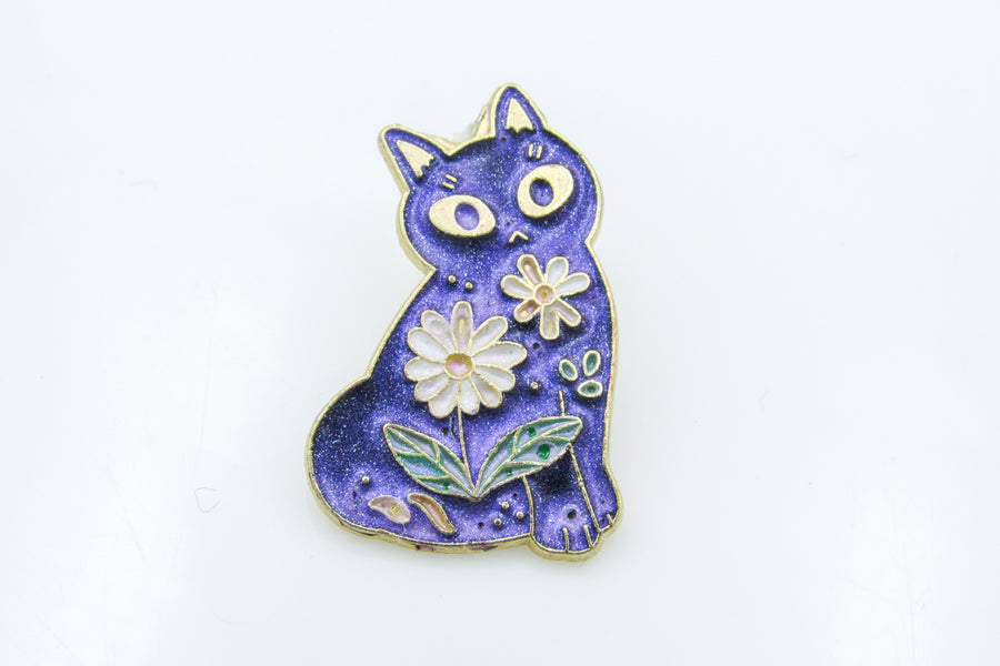 Purple Iridescent Cat Enamel Painted Metal Pin