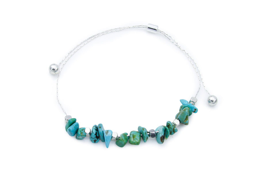 Gemstone Chip Beads Silver Adjustable Slide Bracelet