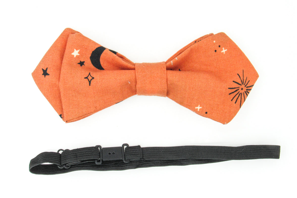 Pumpkin Orange Bow Tie With Moons and Stars