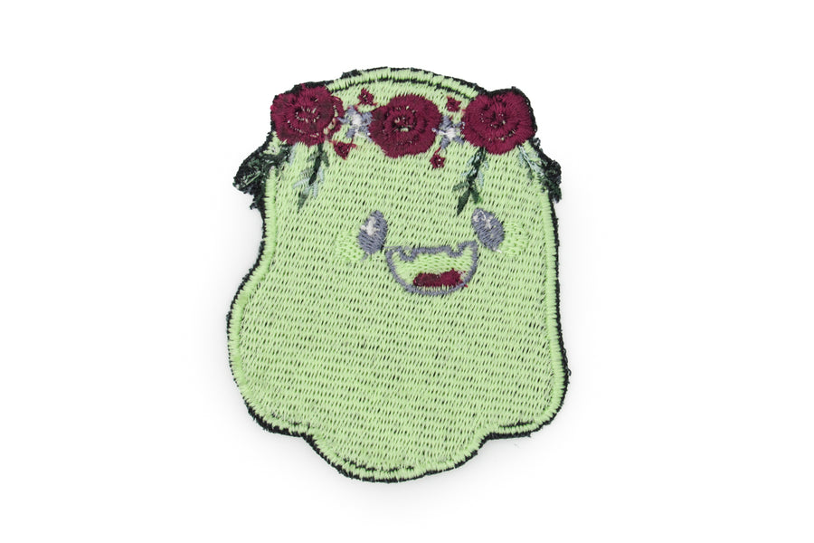 Glow In The Dark Ghost With Flower Crown Embroidered Patch