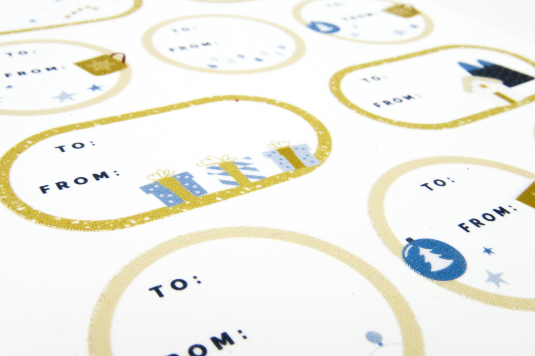 Gold and Blue Illustrated Holiday Cheer Gift Tag Sticker Sheets