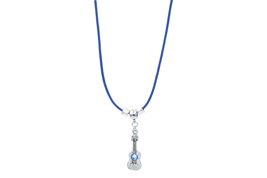 Guitar Charm Necklace on Blue Leather Cord