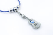 Guitar Charm Necklace on Blue Leather Cord
