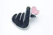 Korean 손가락 하트 Finger Heart Black and Pink Enamel Pin