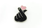 Korean 손가락 하트 Finger Heart Black and Pink Enamel Pin