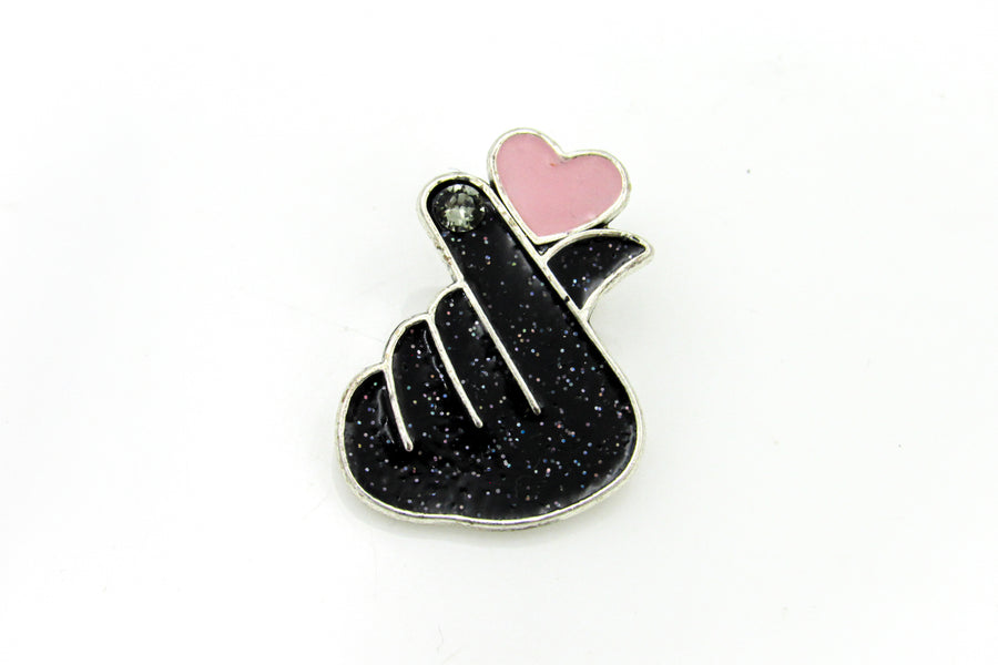 Korean 손가락 하트 Finger Heart Black and Pink Enamel Pin Pin Oh, Heart!