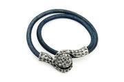 Magnetic Tentacle Clasp Blue Leather Wrap Bracelet