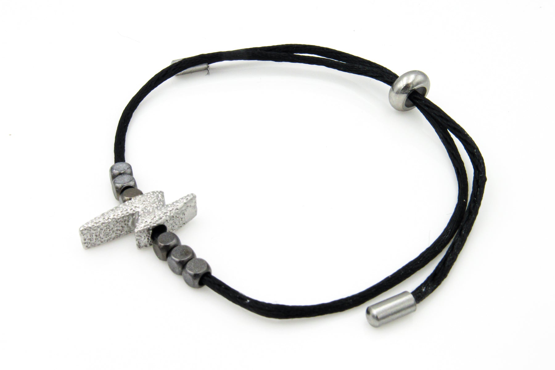 Silver Lightning Bolt Silk Cord Adjustable Bracelet