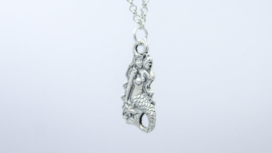 Silver Mermaid Charm Necklace with Pearls