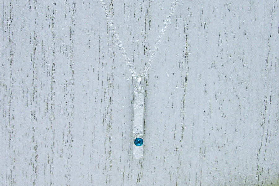 Minimalist Sterling Silver Drop Pendant Necklace With Turquoise Rhinestone