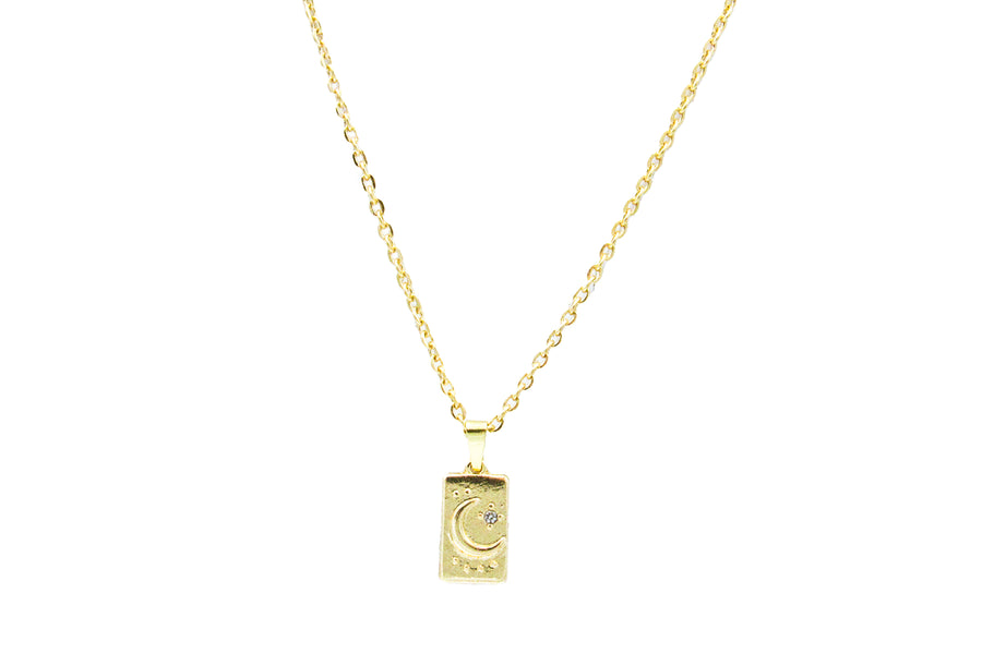 Moon and Star With CZ Rhinestone Pendant Necklace