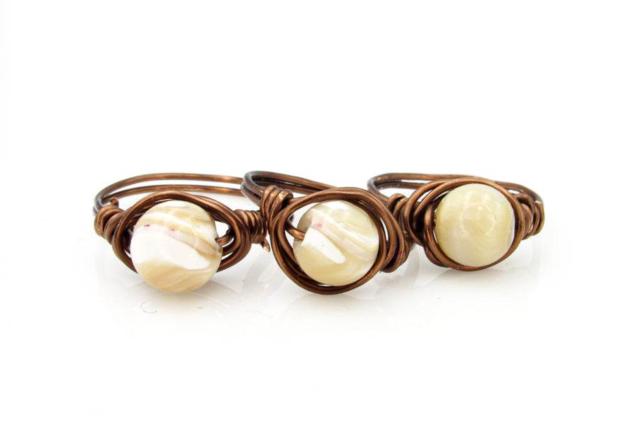 Mother of Pearl Wire-Wrapped Ring